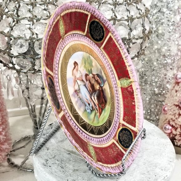 Antique Royal Vienna Pink Cabaret Plate Signed Kaufmann Gilt Victorian Austria - Picture 3 of 6